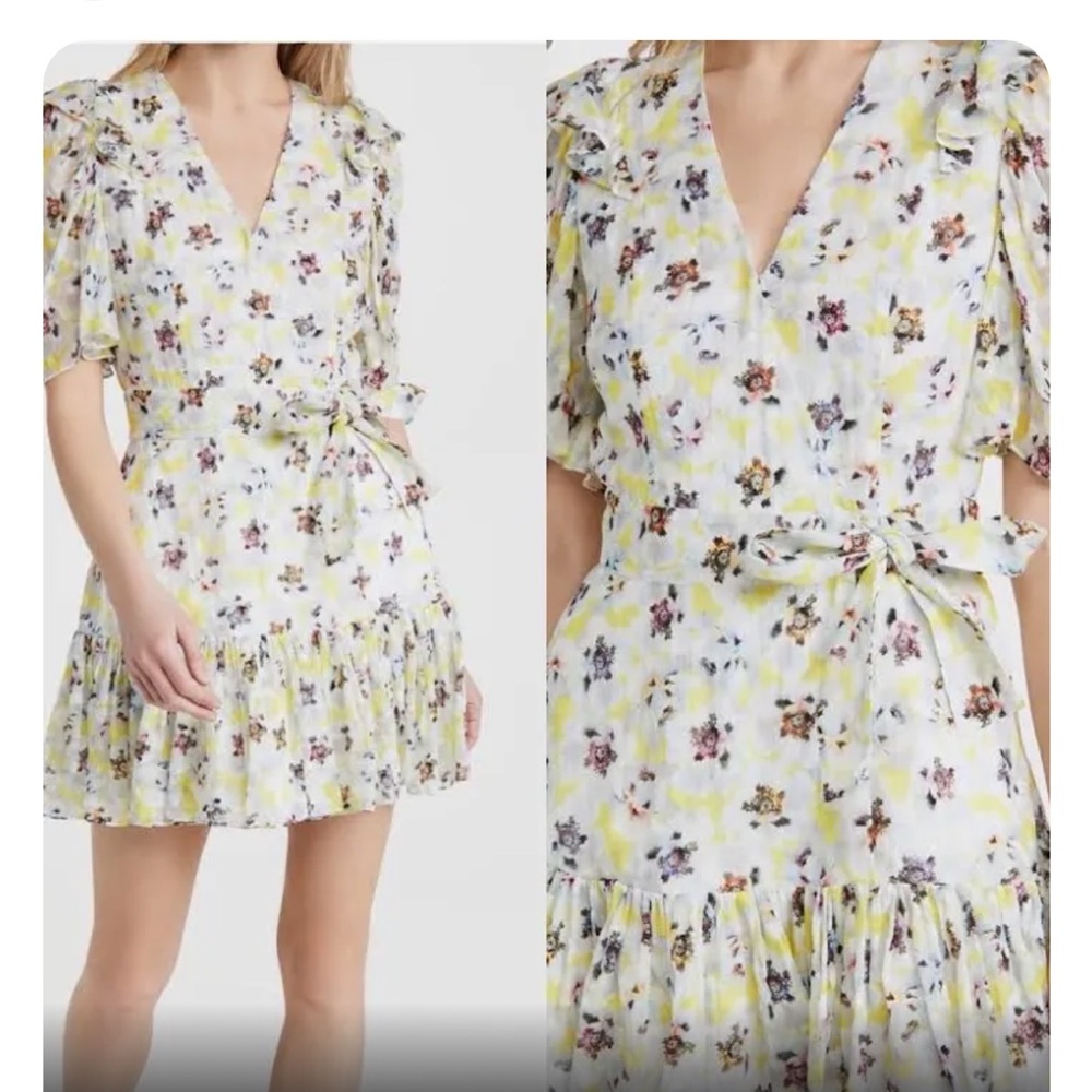 Tanya Taylor Silk Floral Wrap Mini Dress